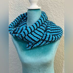 Elegant Blue and Black Striped Infinity Scarf